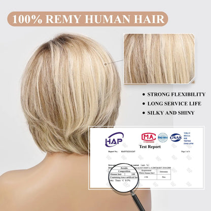 Brown Blonde Mixed Ombre Lace Front Wig – Short Wavy Bob Golden Blonde Remy Human Hair for White Women Daily Use