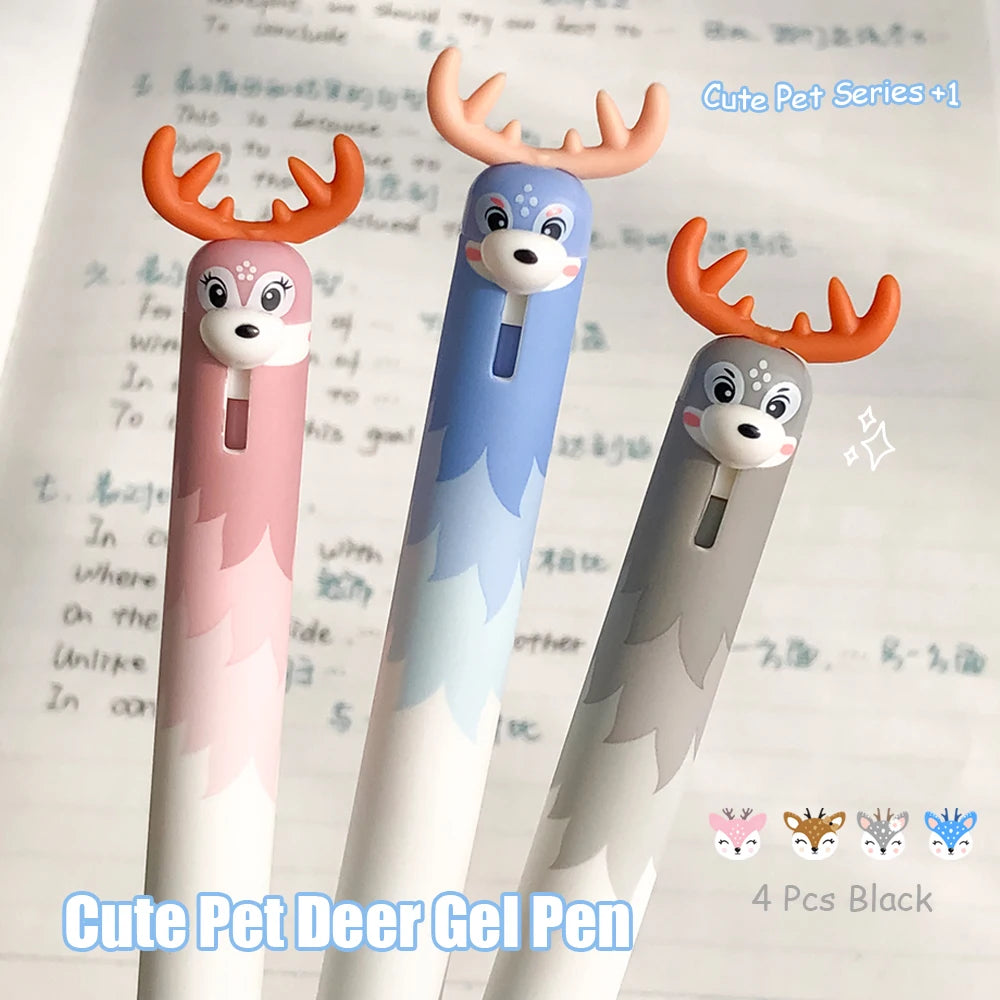 4-Piece Cute Animal Gel Pen Set - 0.5mm Quick-Drying Black Ink Pens with Baby Chicken & Penguin Designs