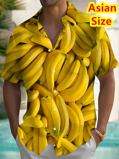 Hawaiian Banana Pineapple Graphic Shirt - Men’s 3D Printed Summer Short Sleeve Top