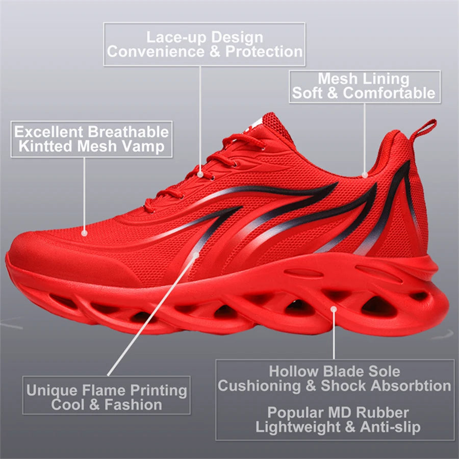 Men's Fashion Running Shoes - Flame Printed Knit Athletic Sneakers, Lightweight Blade Cushioning Jogging Trainers