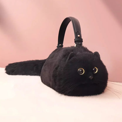 One Shoulder Small Messenger Bag for Women — Handmade Plush Cat Design, Cute & Versatile Autumn/Winter Bag