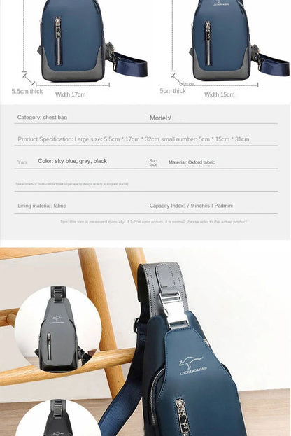 Men's Waterproof Oxford Chest Bag – Korean Style Casual Sport Crossbody Shoulder Messenger Bag