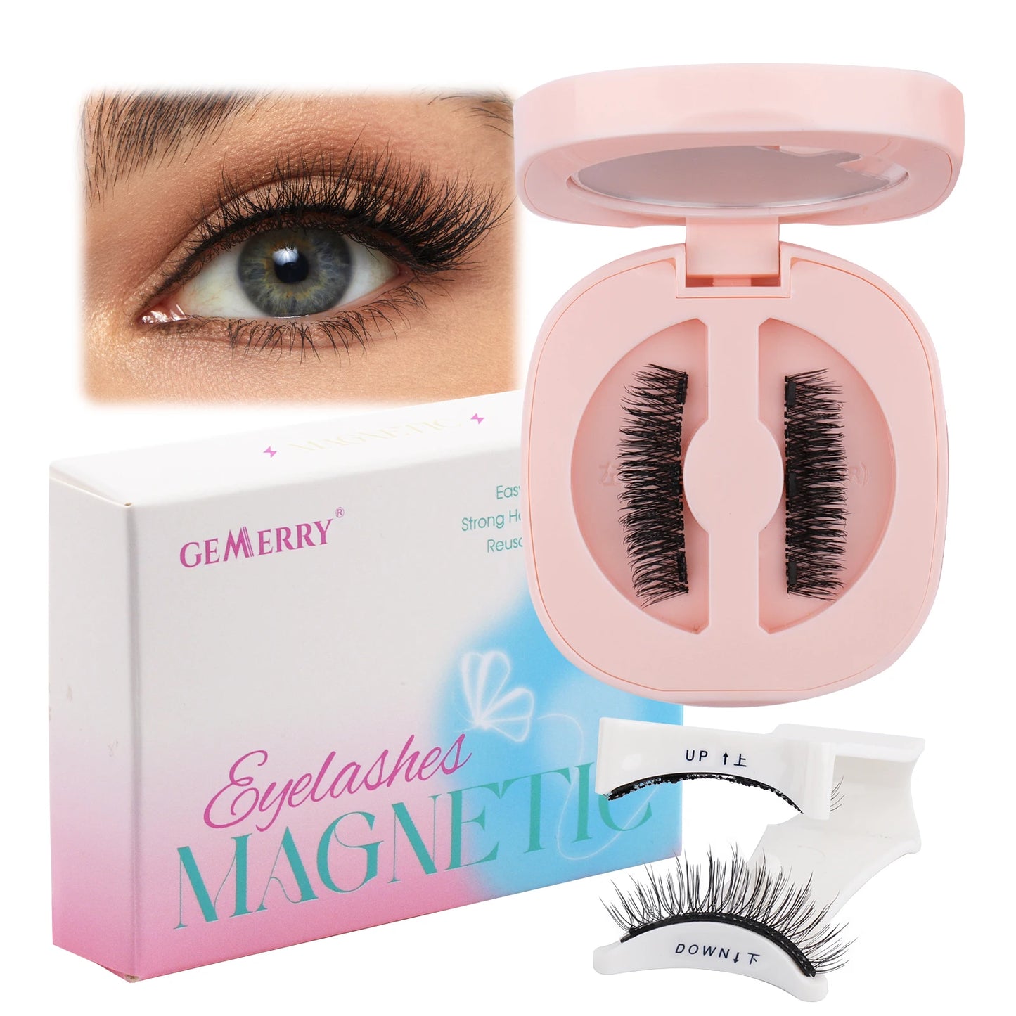GEMERRY Magnetic Eyelashes Set with Applicator – Natural Look Reusable No Glue Soft Strip False Lashes Makeup Kit