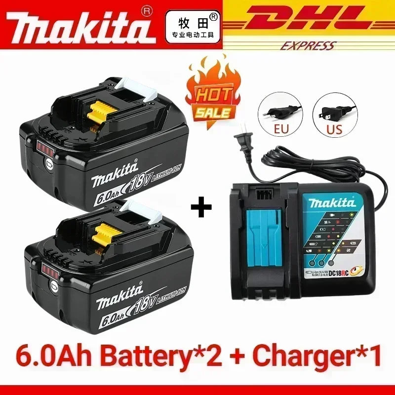 Genuine Makita 18V Battery – 6Ah/5Ah/3Ah Rechargeable for Drill DGA404, DDF487, DTW700, DTD173, HR410D, DJV182, LXT400