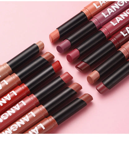 12-Color Matte Lipstick Pencil – Waterproof, Long-Lasting Non-Stick Lip Stain Tint Nude Makeup Pen