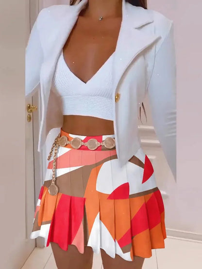 Women’s Summer Two-Piece Skirt Set – Printed Slim-Fit Office & Casual Pleated Skirt Outfit for Party & Matching Looks