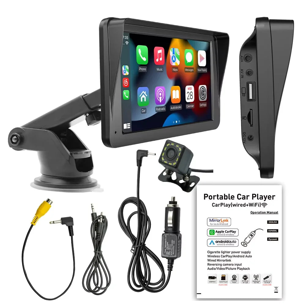 BQCC 7-Inch Car Multimedia Player - Wireless CarPlay & Android Auto Touchscreen with Sun Visor