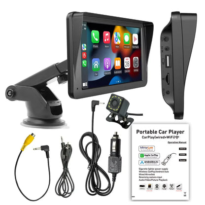 BQCC 7-Inch Car Multimedia Player - Wireless CarPlay & Android Auto Touchscreen with Sun Visor