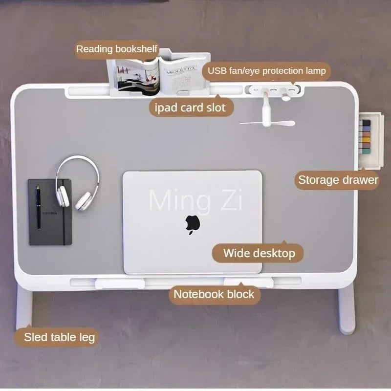 Foldable Lift Laptop Desk for Bed: Adjustable Stand Lap Table with Radiator, Drawer - Ideal for Working, Gaming, Breakfast Tray - Portable and Convenient!