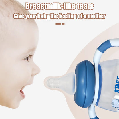 Baby Dinosaur Silicone Nipple Bottle – Imitation Breastfeeding with Straw Handle for Baby Boy & Girl