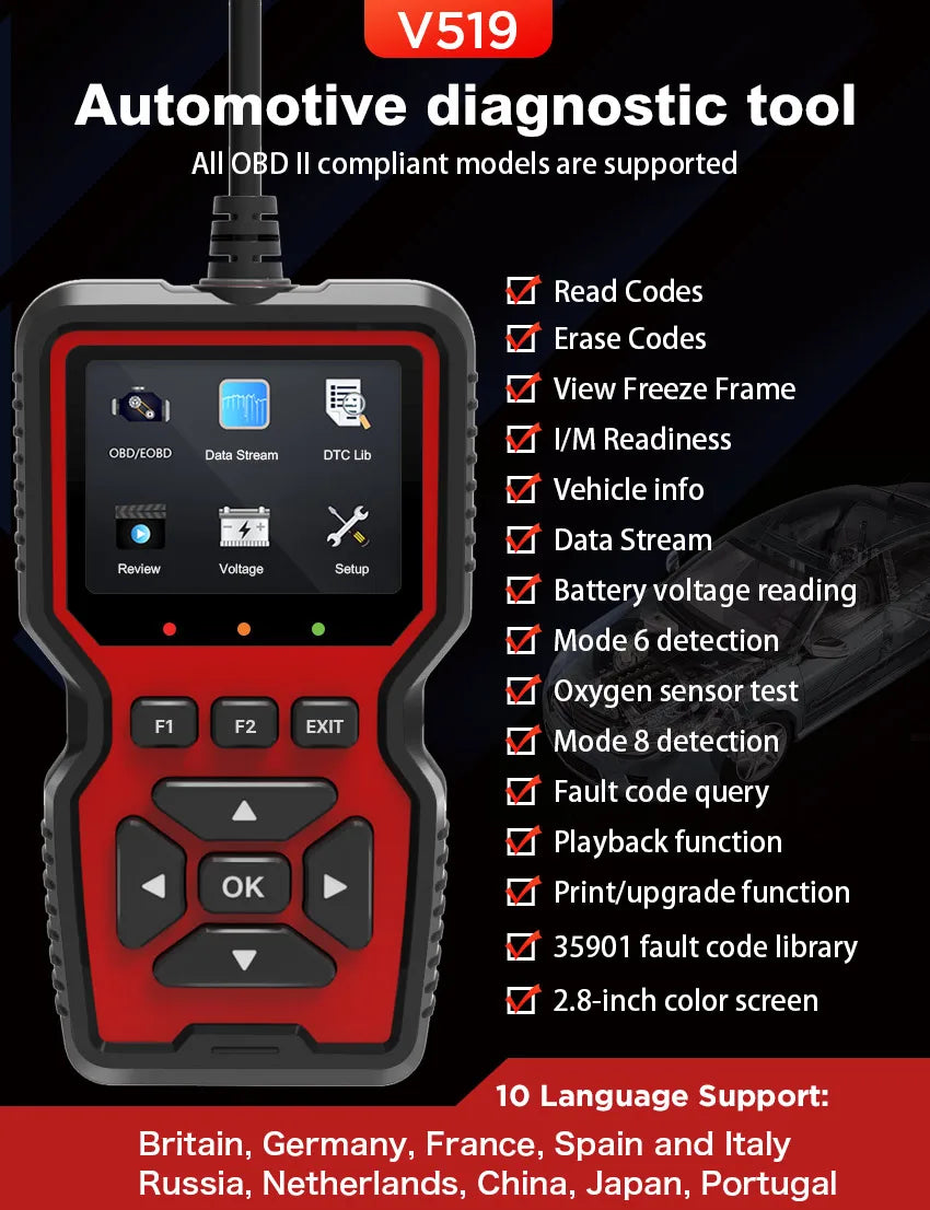 V519 Professional OBD2 Scanner – EML327 Car Diagnostic Tool & Code Reader for Troubleshooting