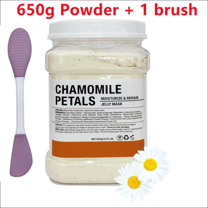 650g Chamomile Hyaluronic Acid Facial Moisturizing Mask Powder with Silicone Brush, Rose Jelly Mask for Skin Elasticity