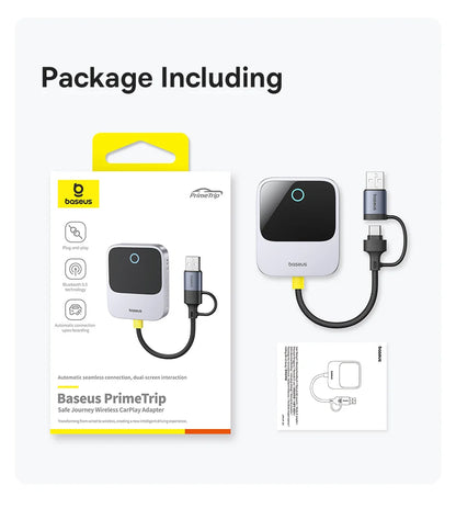 Baseus Wireless CarPlay Adapter - Wired to Wireless Auto Connect, Plug & Play Bluetooth Smart Car System