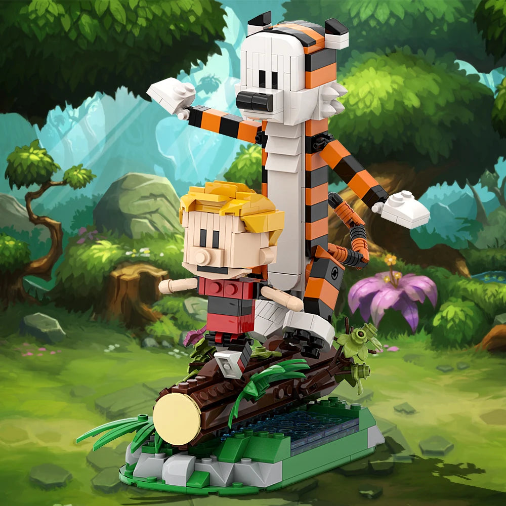Gobricks MOC Calvin and Hobbes Building Block Set – Classic Comic Cartoon Tiger Model Toy Gift for Kids