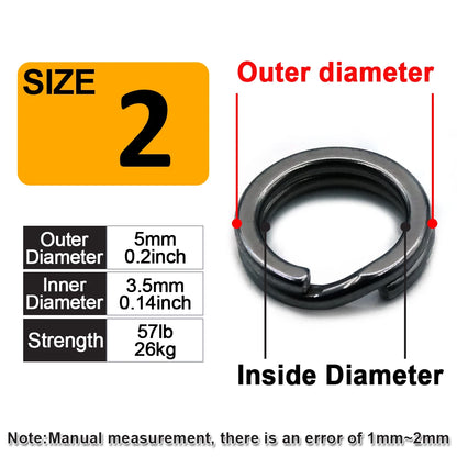 9KM 30PCS Fishing Split Rings - Stainless Steel Black Lure Connectors for Saltwater Terminal Tackle Accessories