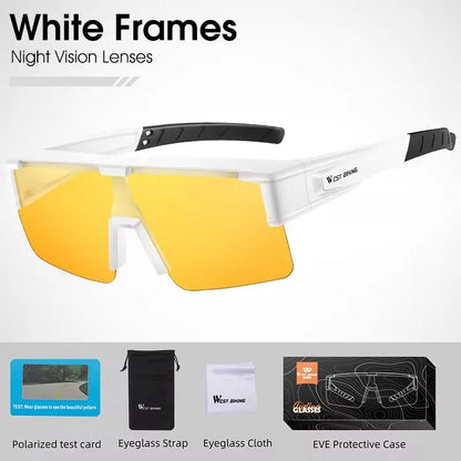 WEST BIKING Large Frame Cycling Glasses — Polarized Photochromic Sunglasses Fit Over Myopic Goggles