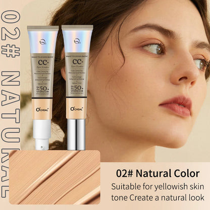 Ocheal CC Cream Foundation 30g SPF 50+ – Waterproof Moisturizing Concealer, Long-Lasting Brightening Makeup Primer with Sunscreen