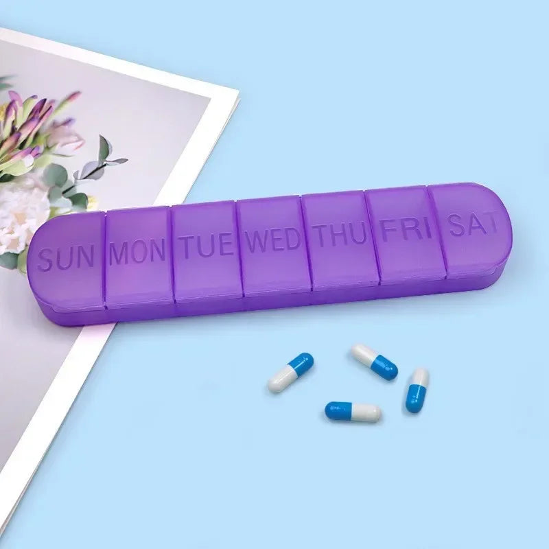 Weekly Medicine Pill Box – Mini Portable 7-Grid Organizer, Pill Case & Tablet Storage Container