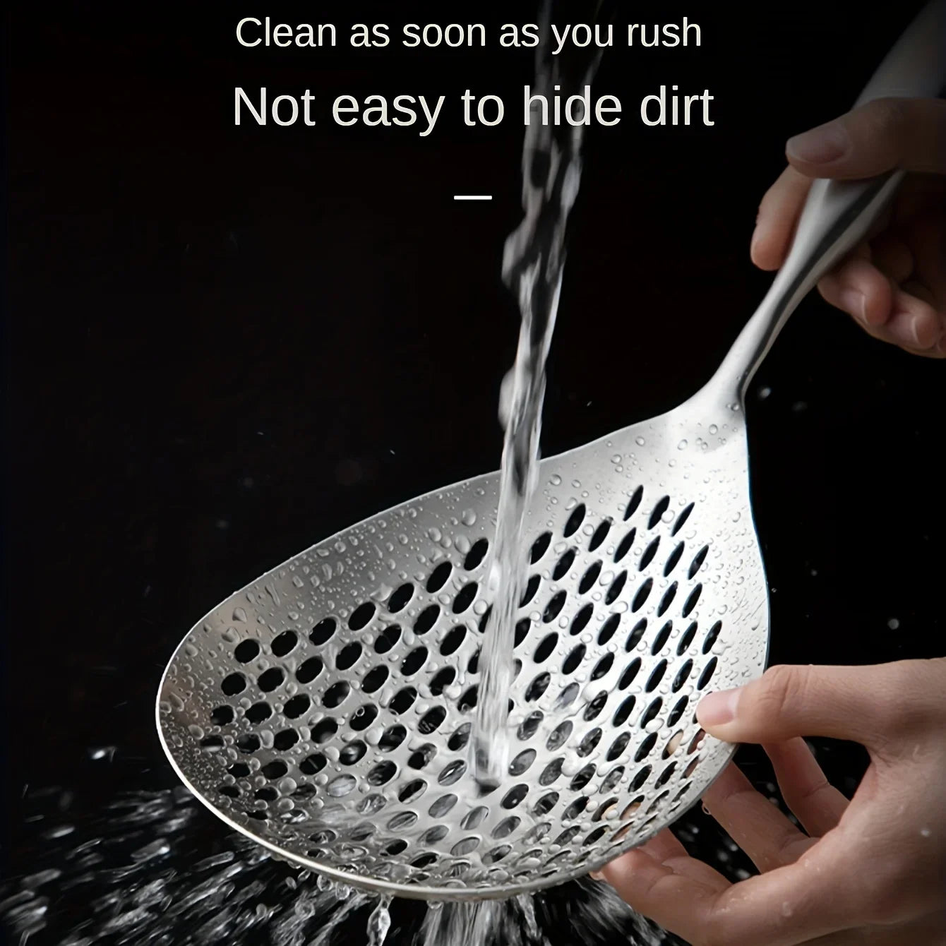 201 Stainless Steel Kitchen Strainer with Wood Handle – Pepper Seasoning Colander, Sieve & Cooking Scoop Spoon