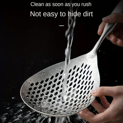 201 Stainless Steel Kitchen Strainer with Wood Handle – Pepper Seasoning Colander, Sieve & Cooking Scoop Spoon