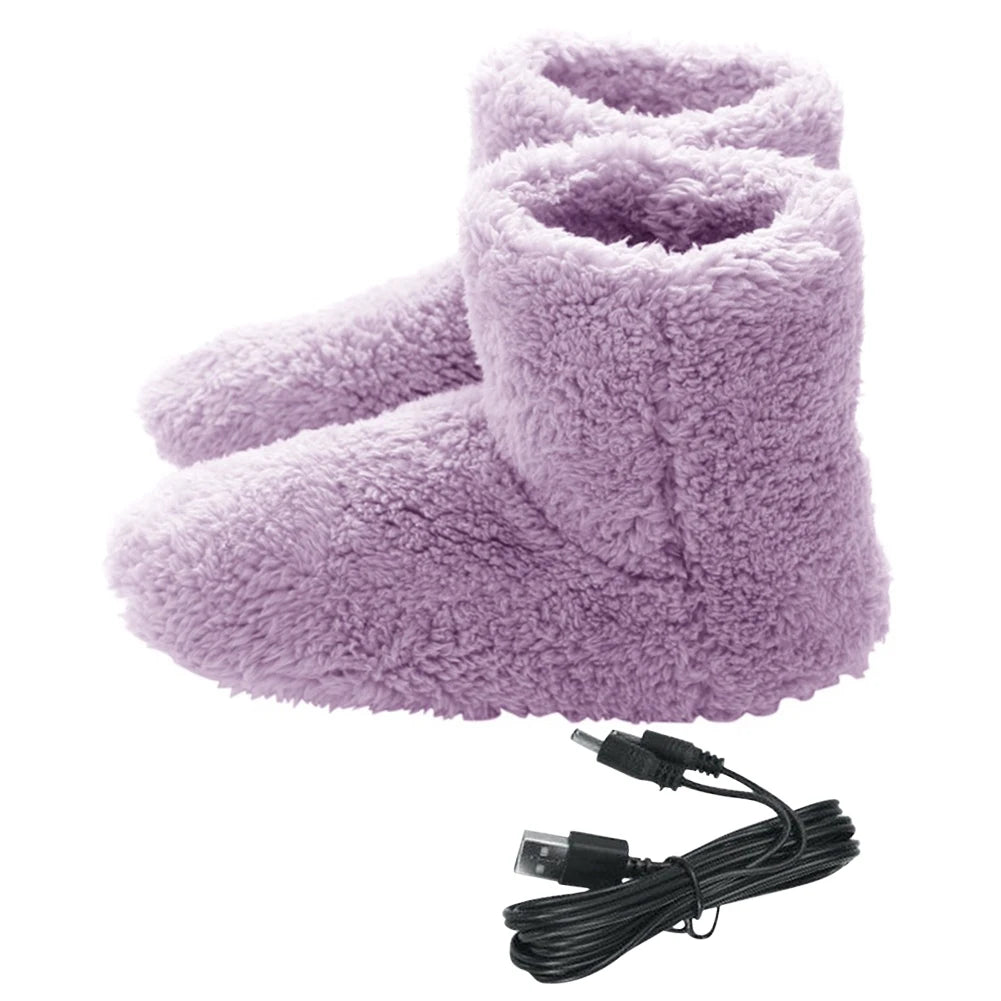 USB Electric Heated Shoes – Men & Women Winter Warm Snow Boots, Plush Electric Slippers & Foot Warmer House Shoes