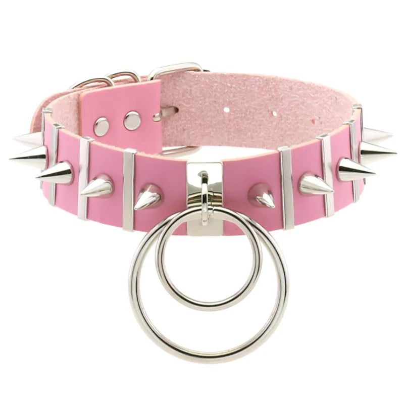 Harajuku Gothic Spike Rivet Star Choker Necklace – Black Bowknot PU Lace Leather Y2K Hip Hop Rock Jewelry for Girls