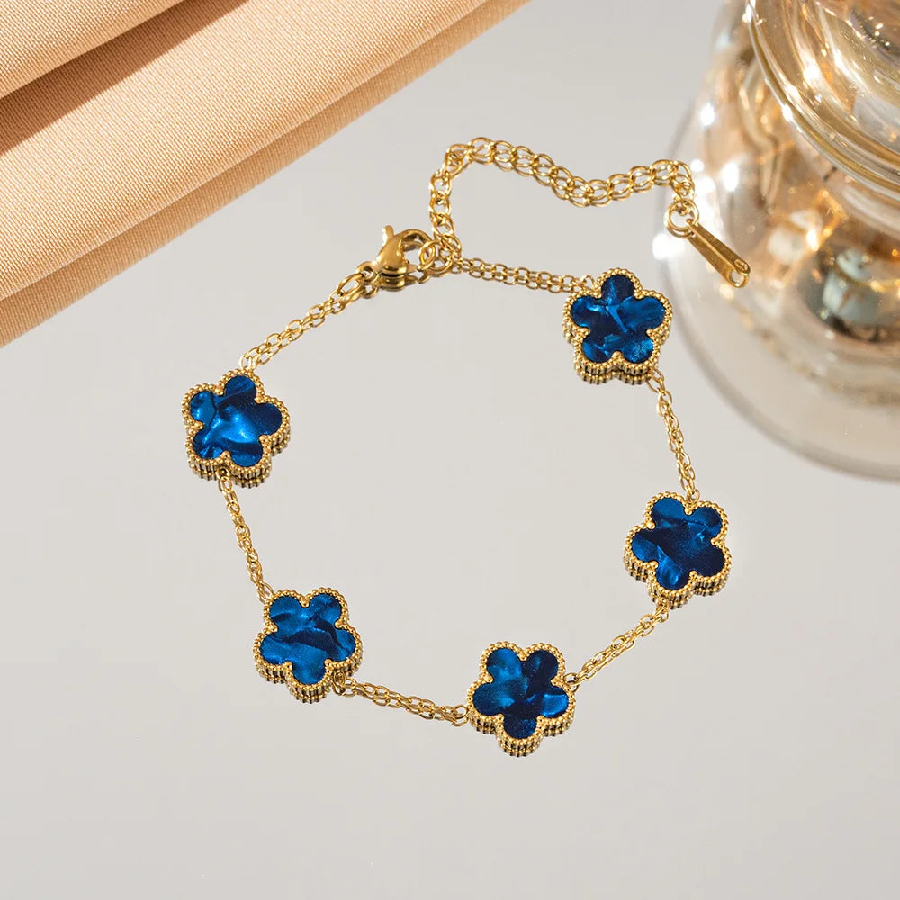 Adjustable Stainless Steel Flower Bracelet - Classic Luxury Women's Fashion Jewelry Gift