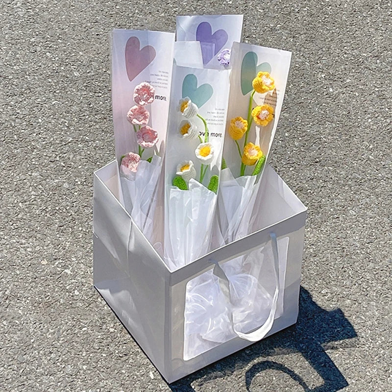 5/10PCS Transparent Flower Wrapping Bags – Gift Packaging with Handle for Weddings, Birthdays, Candy & Flower Box Decor