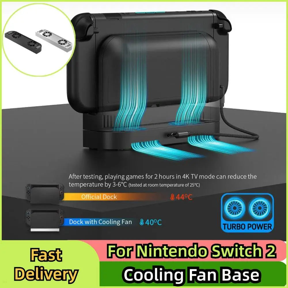 Universal Nintendo 2 Base with Cooling Fan — Dual-Fan Adjustable Heat Sink Docking Station with 3-Speed Wind Control