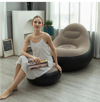 Inflatable Lazy Sofa Chair - PVC Flocking Foldable Lounge Recliner Chair for Home & Outdoor Relaxation