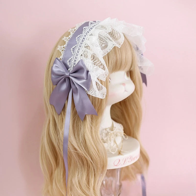 Lolita Lace Headband with Ribbon Bow - Sweet Dark Hair Accessory