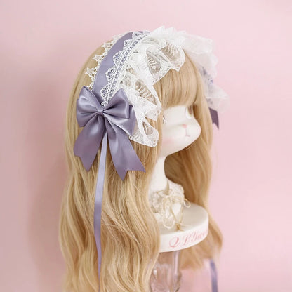 Lolita Lace Headband with Ribbon Bow - Sweet Dark Hair Accessory