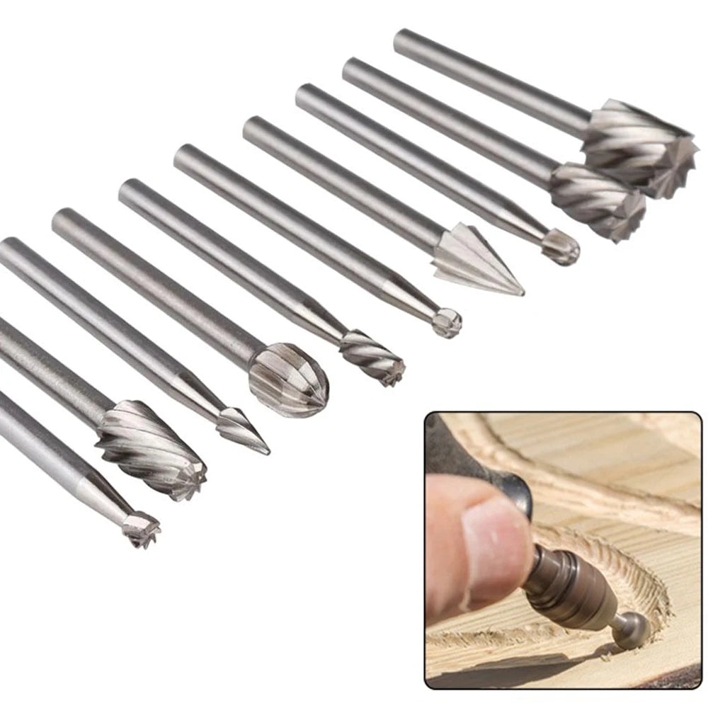 10Pcs HSS Rotary File Set for Metal & Woodworking – High-Speed Steel Milling Cutters Rat-Tail Rotary Burr Tool Kit for Precision Grinding