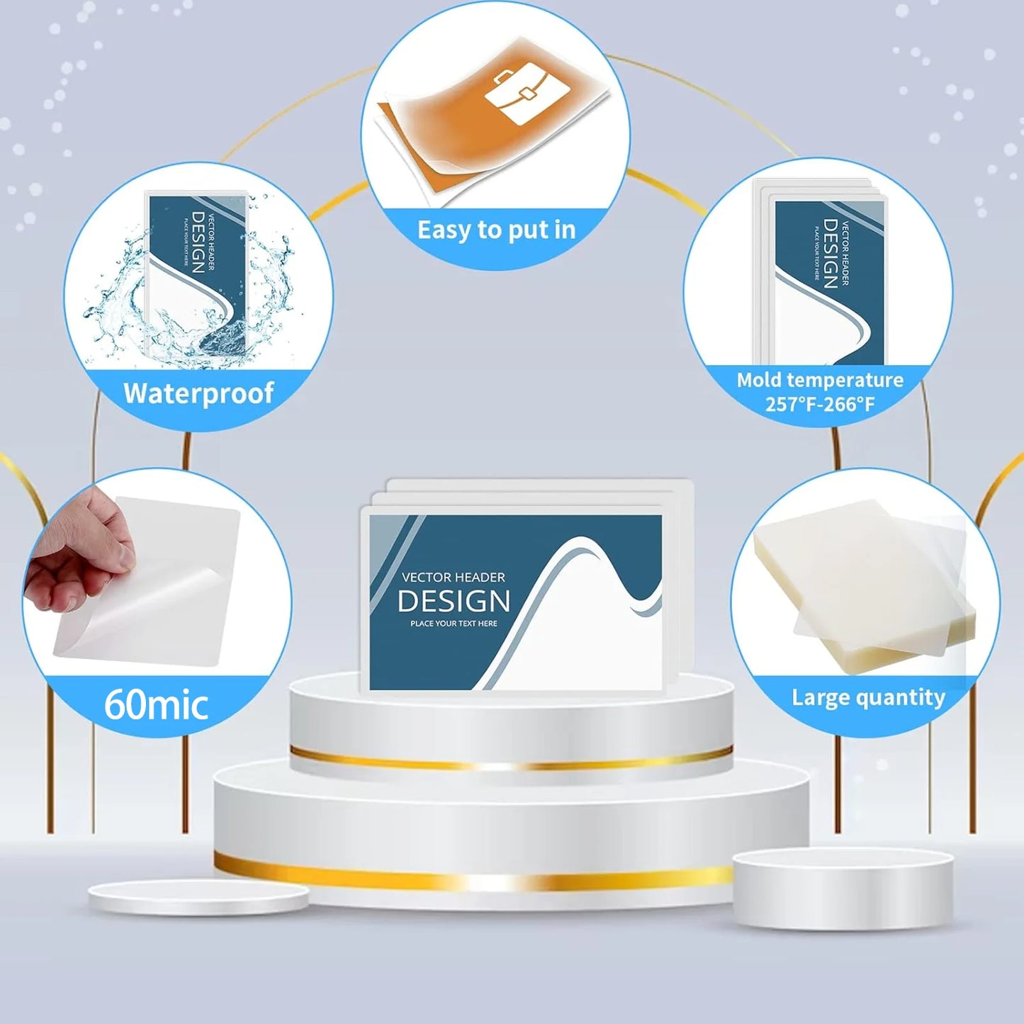 100 Pack Clear Thermal Laminating Sheets — 2.6x3.7 Inch 60Mic Waterproof Film for Business Cards & Office Use