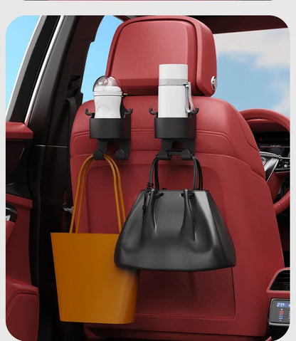 Car Seat Headrest Hook Hanger – Multi-Purpose Storage Organizer with Cup Holder for Handbags & Auto Accessories