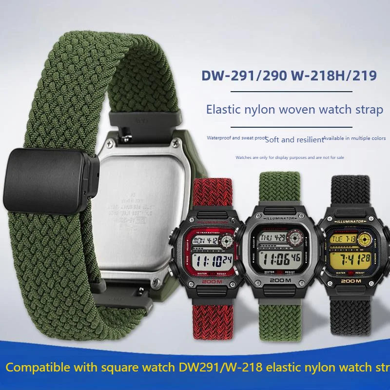 18mm Nylon Canvas Watch Strap for Casio DW-291H DW-290 W-218H W-219H - Knitted Replacement Wristband for Men