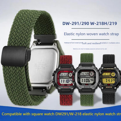 18mm Nylon Canvas Watch Strap for Casio DW-291H DW-290 W-218H W-219H - Knitted Replacement Wristband for Men