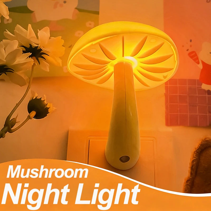 LED Mushroom Sensor Night Light – Warm White Dimmable Plug-In Wall Lamp for Bedroom, Kids Room Decor (US/EU Plug)