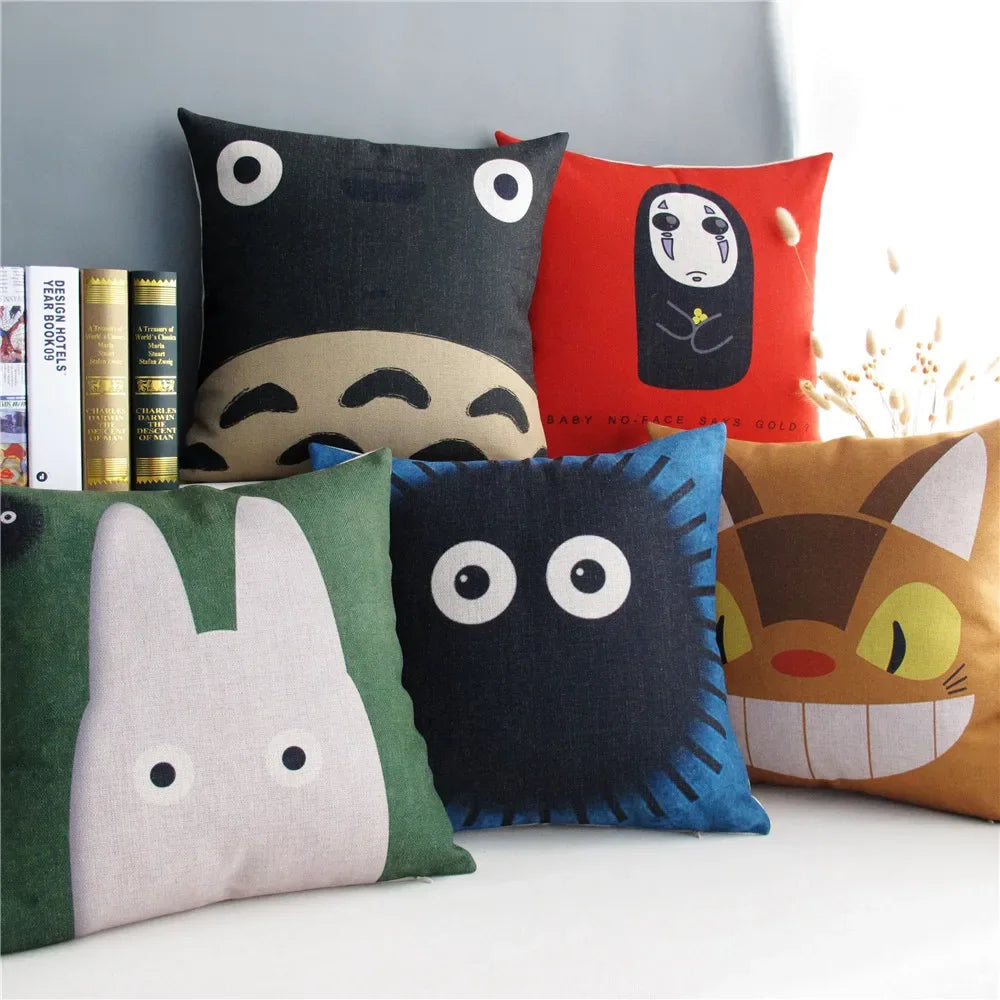 Totoro Cat Pattern Cushion Cover 45x45cm – Anime Decorative Pillow Case