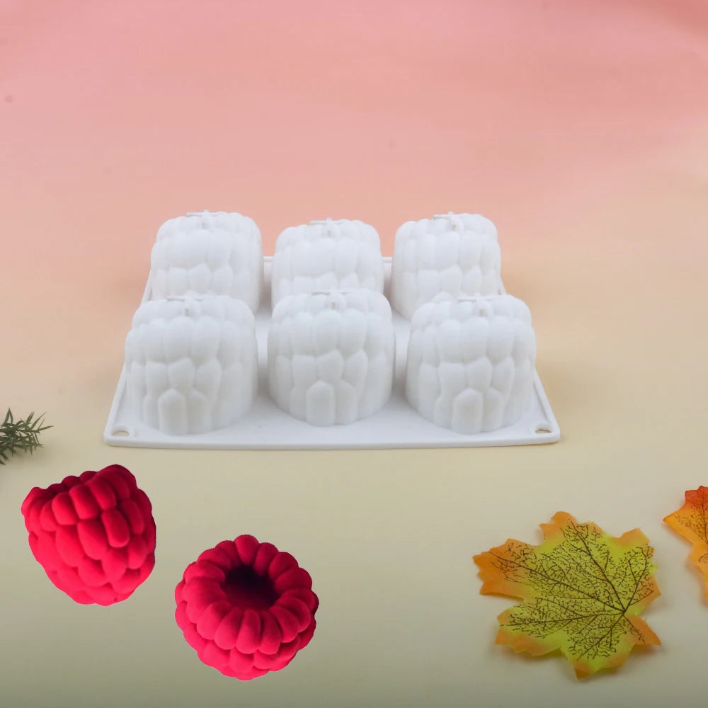 6-Cell Raspberry Silicone Mousse Cake Mold — Food-Grade Baking Tool for Party Desserts and Kitchen Supplies