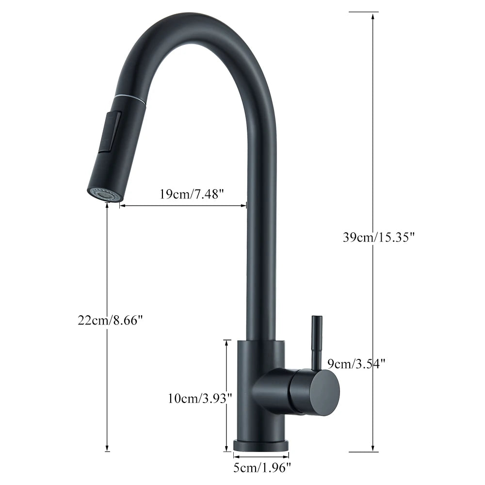Black Pull-Out Kitchen Faucet - Deck Mounted, Flexible Hot & Cold Water Sink Mixer Tap with Stream & Shower Modes Nozzle