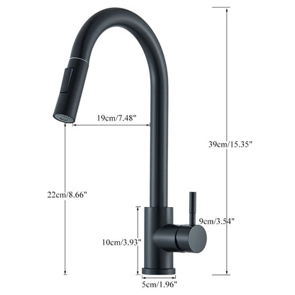 Black Pull-Out Kitchen Faucet - Deck Mounted, Flexible Hot & Cold Water Sink Mixer Tap with Stream & Shower Modes Nozzle