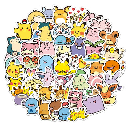 Pokemon Anime Cartoon Stickers 50–100PCS - Cute Waterproof-Style Decals for Laptops, Motorcycles, Stationery and DIY Crafts