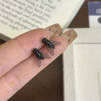 Funny Fly Stud Earrings - Realistic Insect Halloween & Party Jewelry for Women