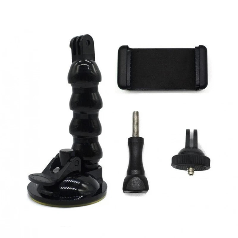 Suction Cup Car Mount with Tripod Adapter — Phone & GoPro Holder for Action Cameras