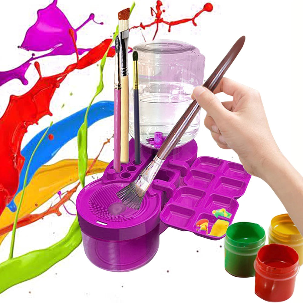 Automatic Paint Brush Washer with Drain Button – Water Circulation Cleaner for Acrylic & Water-Based Brushes