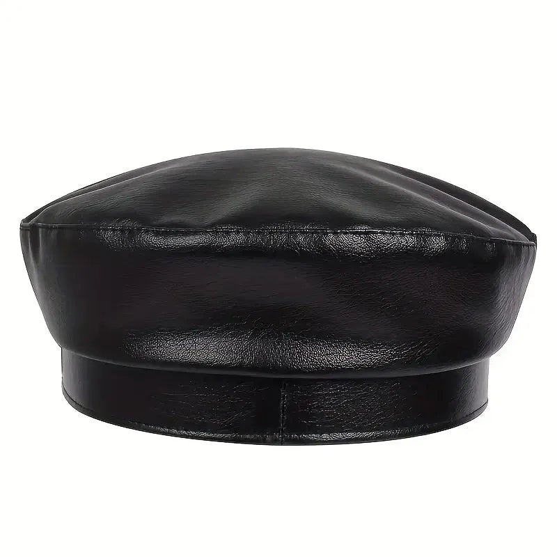 Fashion Women’s & Men’s Leather Sailor Hat – Large Belt Buckle Beret, Flat Top Captain Military Cap for Spring & Autumn