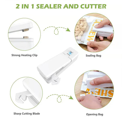 Rechargeable 2-in-1 Mini Bag Sealer with Cutter Knife - USB Chargable, Portable Heat Sealer for Plastic Bag Food Storage