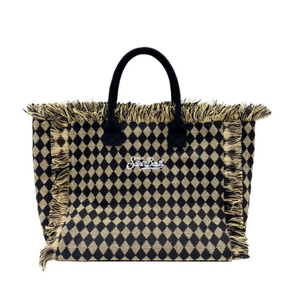 Saint Barth Large Capacity Women's Beach Handbag – European & American Style, Deep Blue Striped Tassel Tote