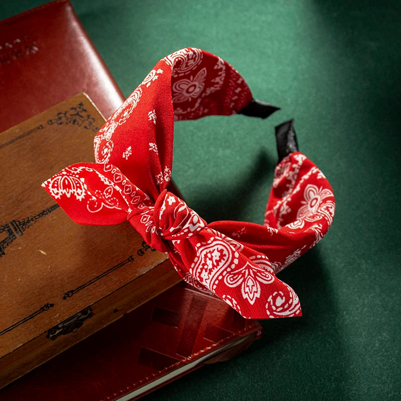 Fashion Cotton Cashew Flower Headband — Soft Wide Bow Hair Hoop for Women Casual Ethnic Hair Accessories